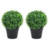 Artificial Boxwood Plants 2 pcs with Pots Ball Shaped Green 12.6"