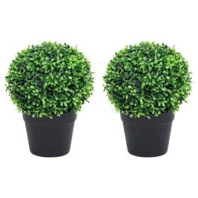 Artificial Boxwood Plants 2 pcs with Pots Ball Shaped Green 12.6"