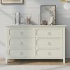 Milky White Rubber Wooden Dresser Six Large Drawers Silver Metal Handles for Living Room Guest Room Bedroom