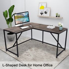 L Shaped Home Office Computer Desk with Modern Style and MDF Board; Easy to Assemble{Walnut}