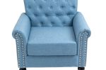 Mid-Century Modern Accent Chair; Linen Armchair w/Tufted Back/Wood Legs; Upholstered Lounge Arm Chair Single Sofa for Living Room Bedroom; Light Blue