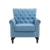 Mid-Century Modern Accent Chair; Linen Armchair w/Tufted Back/Wood Legs; Upholstered Lounge Arm Chair Single Sofa for Living Room Bedroom; Light Blue