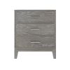 Modern Concise Style Gray Wood Grain Three-Drawer Nightstand with Tapered Legs and Smooth Gliding Drawers