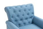 Mid-Century Modern Accent Chair; Linen Armchair w/Tufted Back/Wood Legs; Upholstered Lounge Arm Chair Single Sofa for Living Room Bedroom; Light Blue