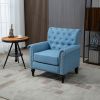 Mid-Century Modern Accent Chair; Linen Armchair w/Tufted Back/Wood Legs; Upholstered Lounge Arm Chair Single Sofa for Living Room Bedroom; Light Blue