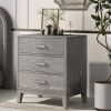 Modern Concise Style Gray Wood Grain Three-Drawer Nightstand with Tapered Legs and Smooth Gliding Drawers