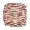 Outdoor Handcrafted Boho Water Resistant Cube Pouf, Red and Orange