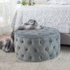Maelyn Plush New Velvet Ottoman Light Grey