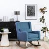 Best Choice Products Rocking Accent Chair, Tufted Upholstered Linen Wingback for Nursery, Living Room, Bedroom w/Wood Frame -Navy Blue