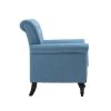 Mid-Century Modern Accent Chair; Linen Armchair w/Tufted Back/Wood Legs; Upholstered Lounge Arm Chair Single Sofa for Living Room Bedroom; Light Blue