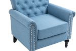 Mid-Century Modern Accent Chair; Linen Armchair w/Tufted Back/Wood Legs; Upholstered Lounge Arm Chair Single Sofa for Living Room Bedroom; Light Blue