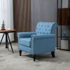 Mid-Century Modern Accent Chair; Linen Armchair w/Tufted Back/Wood Legs; Upholstered Lounge Arm Chair Single Sofa for Living Room Bedroom; Light Blue