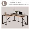 L Shaped Home Office Computer Desk with Modern Style and MDF Board; Easy to Assemble{Walnut}