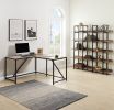 L Shaped Home Office Computer Desk with Modern Style and MDF Board; Easy to Assemble{Walnut}