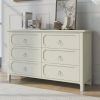 Milky White Rubber Wooden Dresser Six Large Drawers Silver Metal Handles for Living Room Guest Room Bedroom