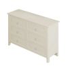 Milky White Rubber Wooden Dresser Six Large Drawers Silver Metal Handles for Living Room Guest Room Bedroom