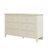 Milky White Rubber Wooden Dresser Six Large Drawers Silver Metal Handles for Living Room Guest Room Bedroom