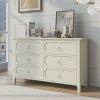 Milky White Rubber Wooden Dresser Six Large Drawers Silver Metal Handles for Living Room Guest Room Bedroom