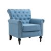 Mid-Century Modern Accent Chair; Linen Armchair w/Tufted Back/Wood Legs; Upholstered Lounge Arm Chair Single Sofa for Living Room Bedroom; Light Blue