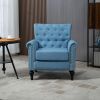 Mid-Century Modern Accent Chair; Linen Armchair w/Tufted Back/Wood Legs; Upholstered Lounge Arm Chair Single Sofa for Living Room Bedroom; Light Blue