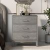 Modern Concise Style Gray Wood Grain Three-Drawer Nightstand with Tapered Legs and Smooth Gliding Drawers