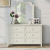 Milky White Rubber Wooden Dresser Six Large Drawers Silver Metal Handles for Living Room Guest Room Bedroom