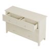 Milky White Rubber Wooden Dresser Six Large Drawers Silver Metal Handles for Living Room Guest Room Bedroom