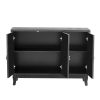 TREXM Sideboard with Glass Doors, 3 Door Mirrored Buffet Cabinet with Silver Handle for Living Room, Hallway, Dining Room (Black)