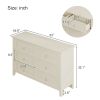 Milky White Rubber Wooden Dresser Six Large Drawers Silver Metal Handles for Living Room Guest Room Bedroom