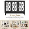 TREXM Sideboard with Glass Doors, 3 Door Mirrored Buffet Cabinet with Silver Handle for Living Room, Hallway, Dining Room (Black)